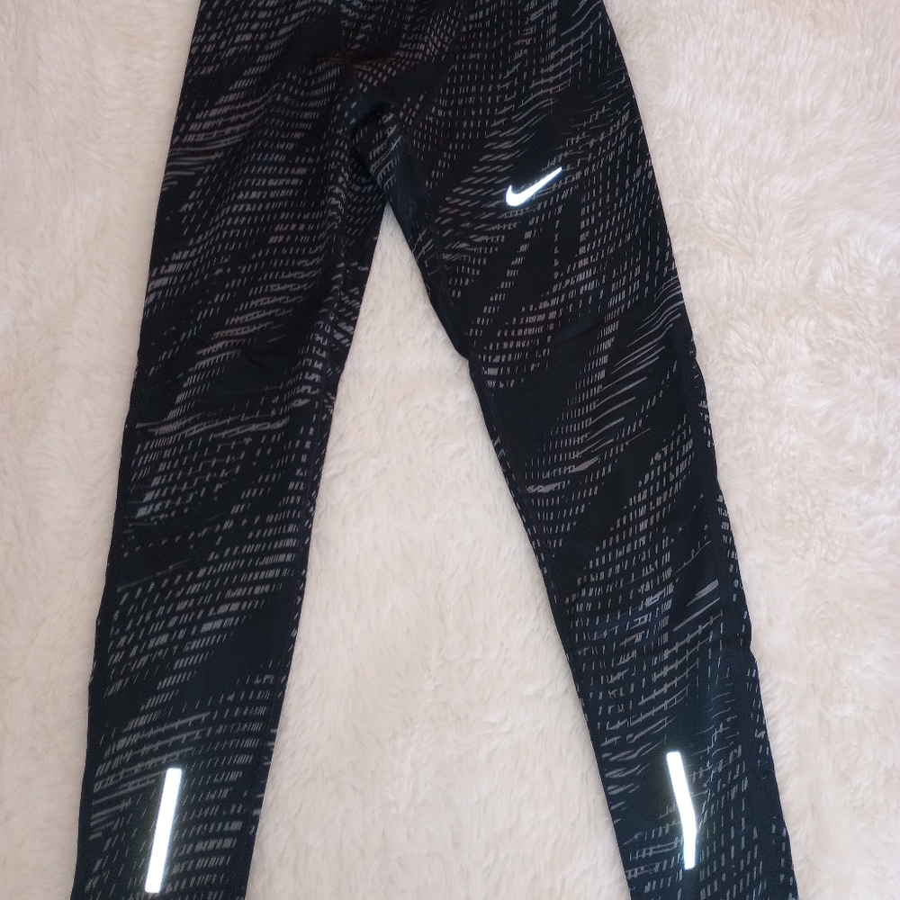 Nike Dri-Fit  Leggings Black & Grey Pattern With Leg Zippers Women Sz Small (74)